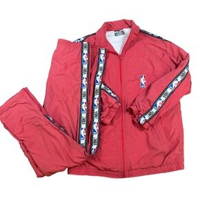 Vintage Spalding NBA Tracksuit Set Red Full Zip Jacket & Pants Logo Tape Size XL